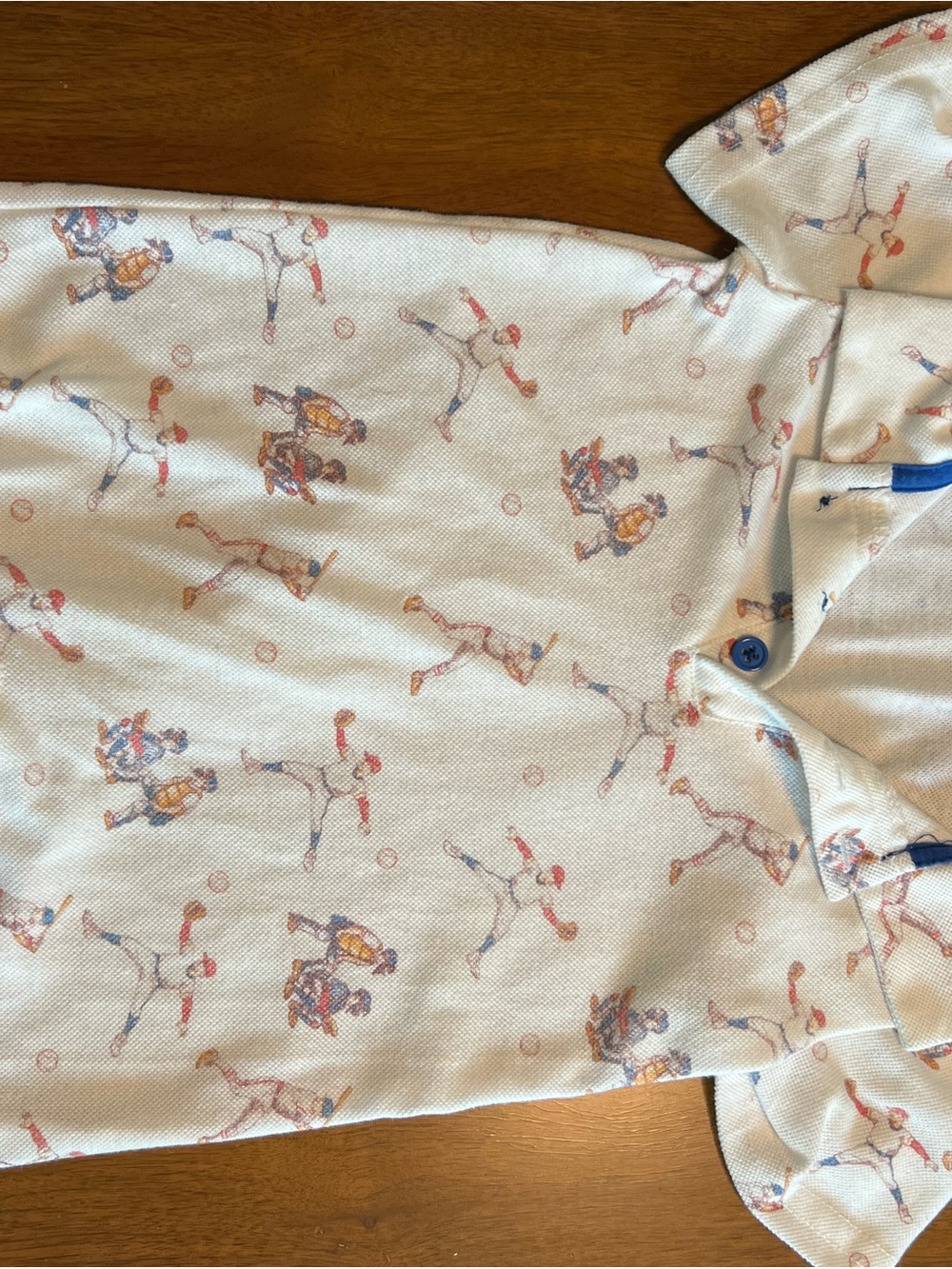 White Polo One-Piece with Multicolor Baseball Print